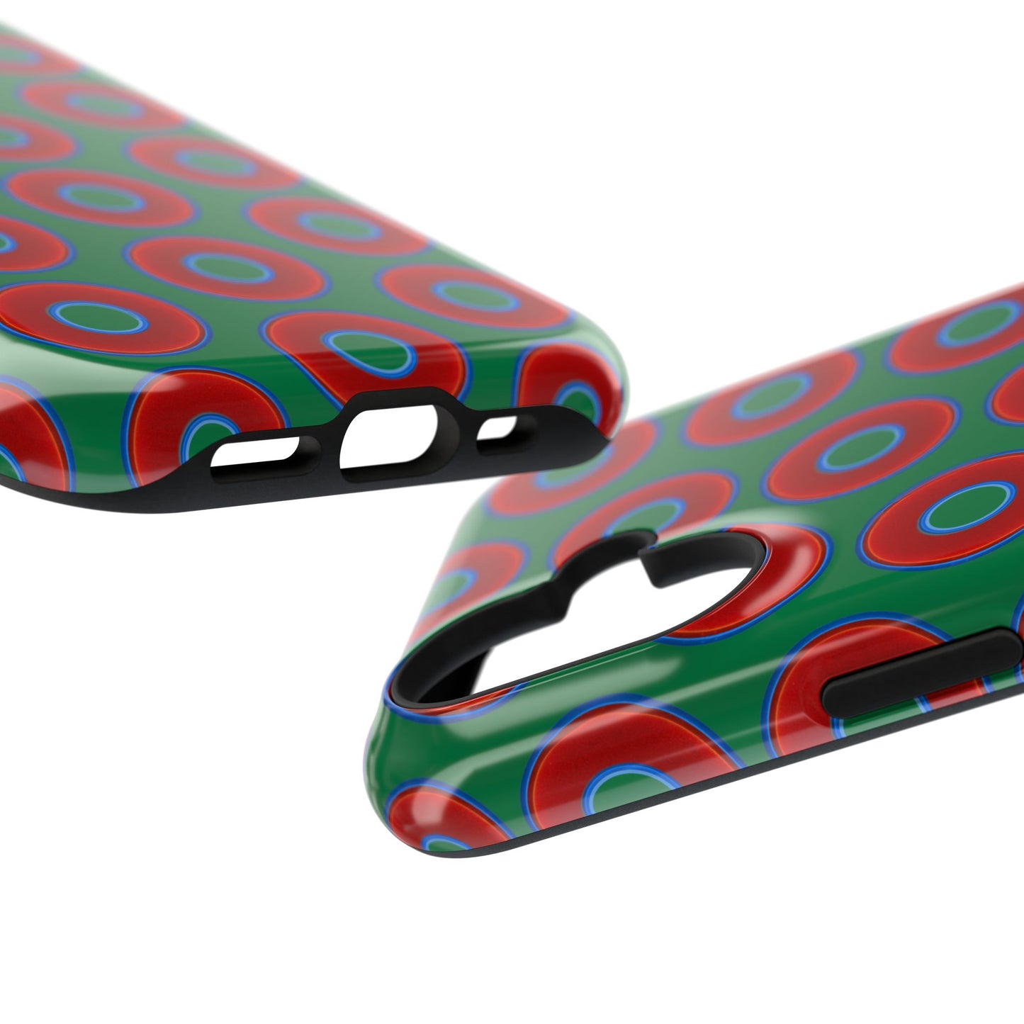 Impact-Resistant Lumpy Donut Case - red vivid donut print w/green background