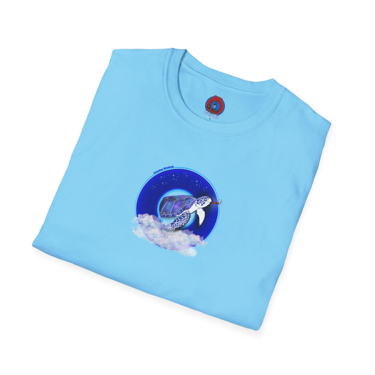 Classic Donut Tee - Unisex Soft-Style - "Clueless Wallob's Donuts" - vivid blue sky donut