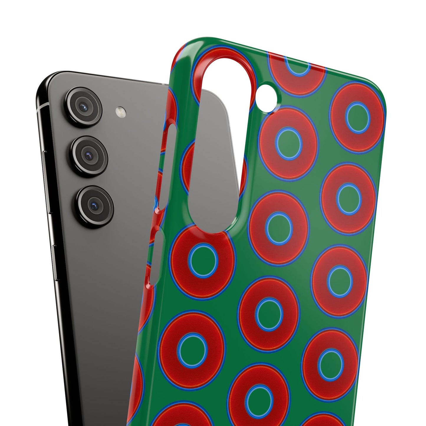 Lumpy Donut Snap Case - red vivid donut print w/green background