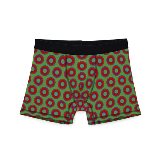 Men's Donut Boxers - red vivid donuts w/light green background