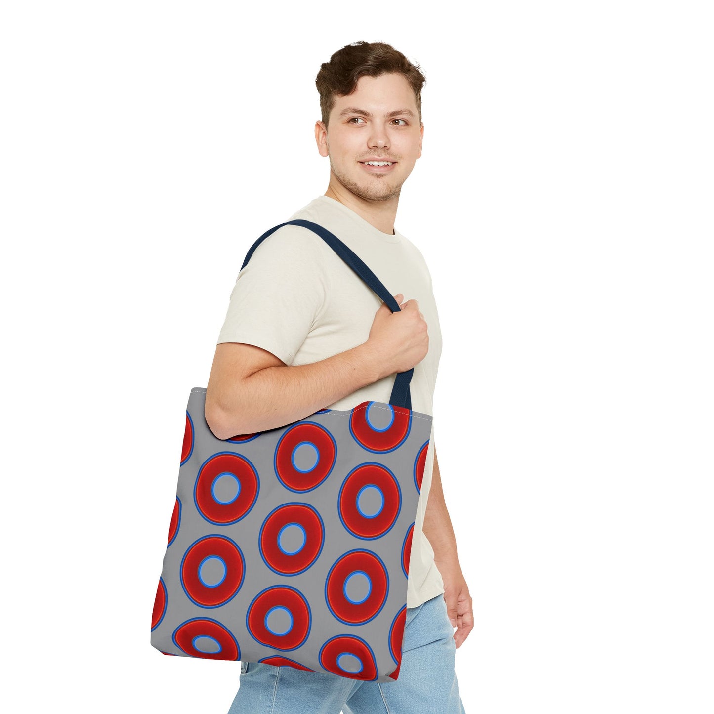 Lumpy Beach/Tote Bag - red vivid donuts w/light gray background
