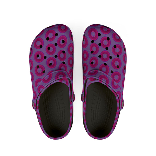 Spatchcocks - donut slip-on shoes - vivid magenta donuts w/light purple background [unisex]