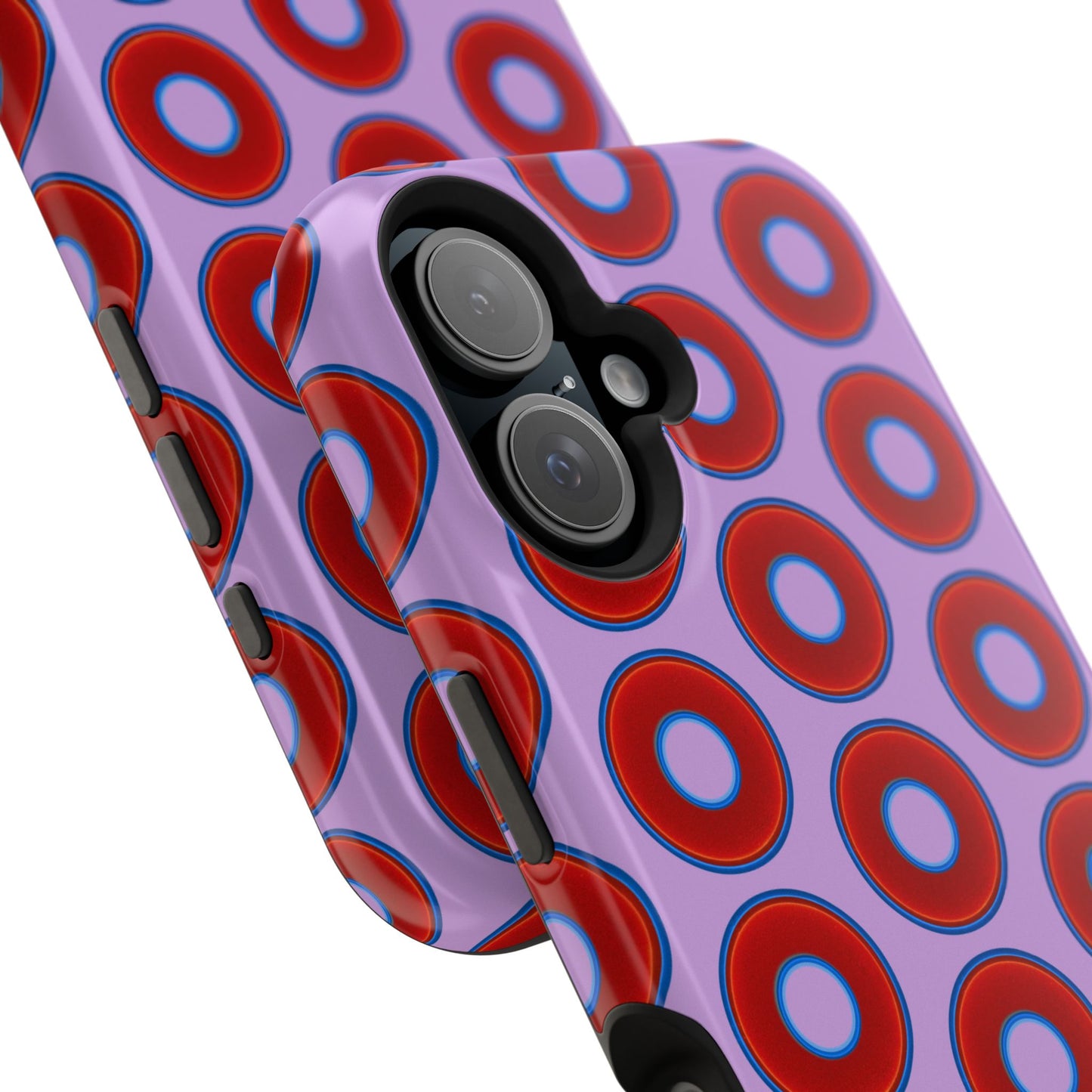 Impact-Resistant Lumpy Donut Case - red vivid donut print w/wisteria purple background