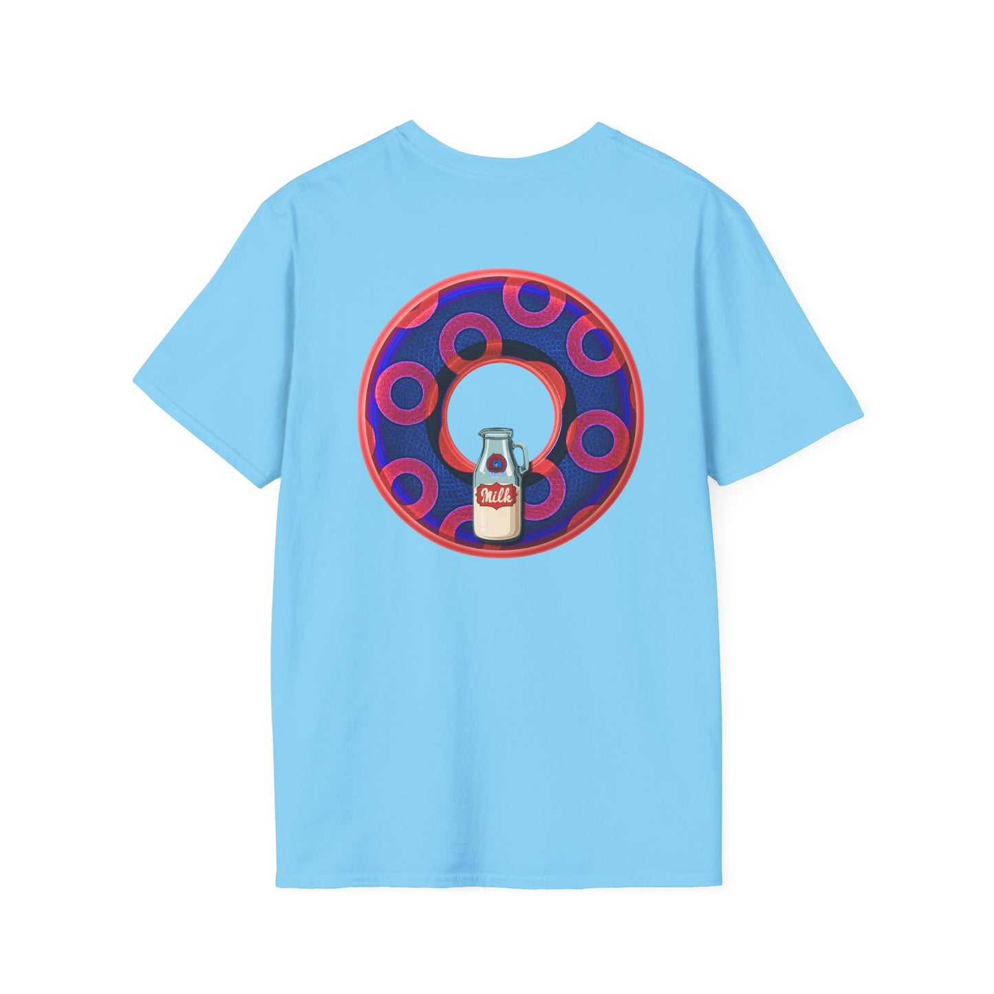 Classic Donut Tee - Unisex Soft-Style - "Wooked Cream - YEMSG Donut " - dark electric blue/red rustic paradox donut - variant 2