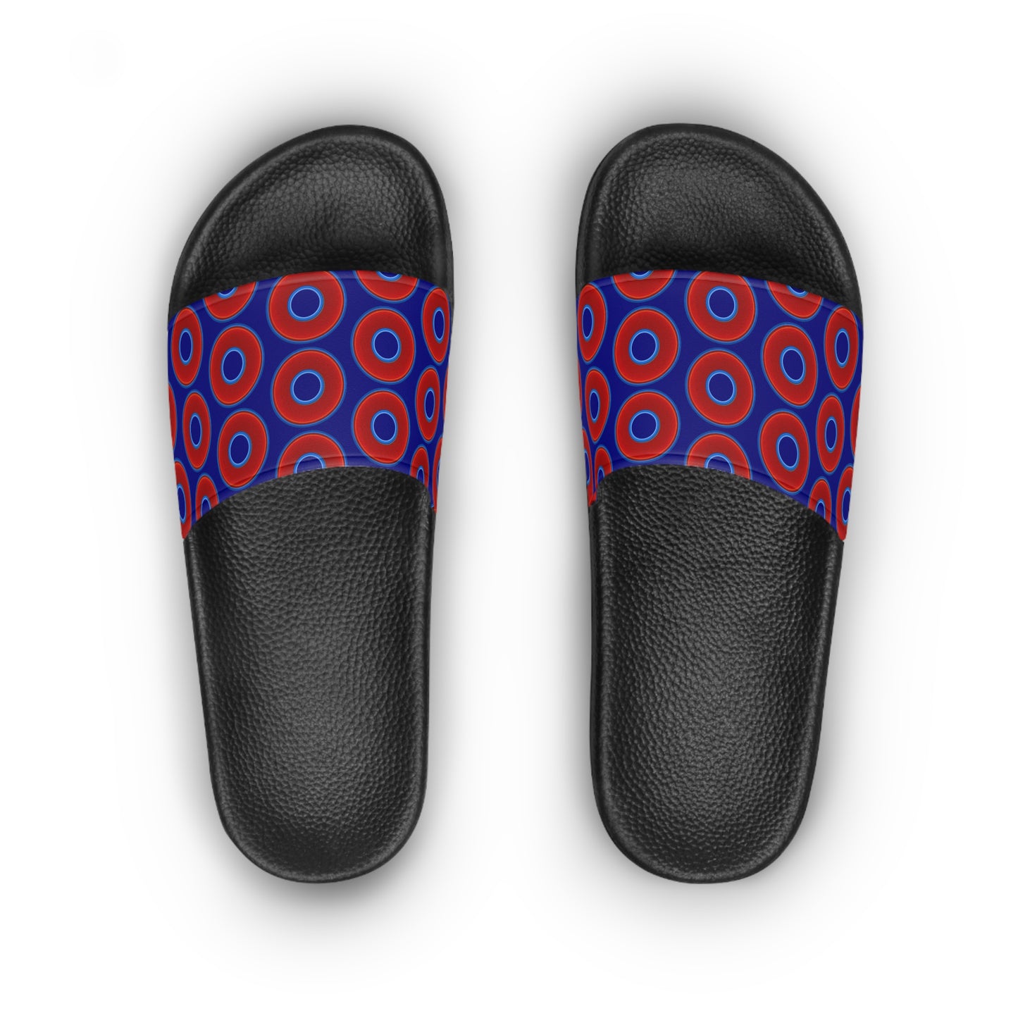 Lumpy Sandals - slip-ons - red vivid donuts w/vivid navy blue background