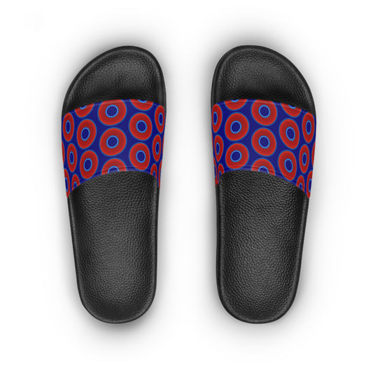 Lumpy Sandals - slip-ons - red vivid donuts w/vivid navy blue background