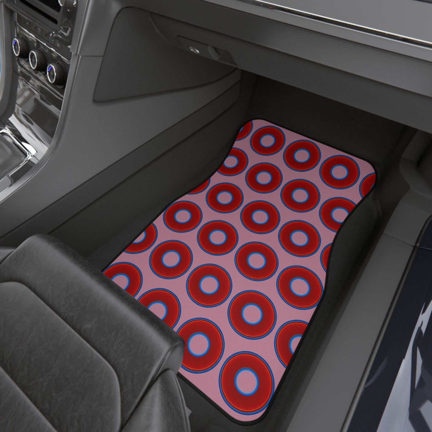 Contacted Car Mats - vivid donut print w/pale magenta background
