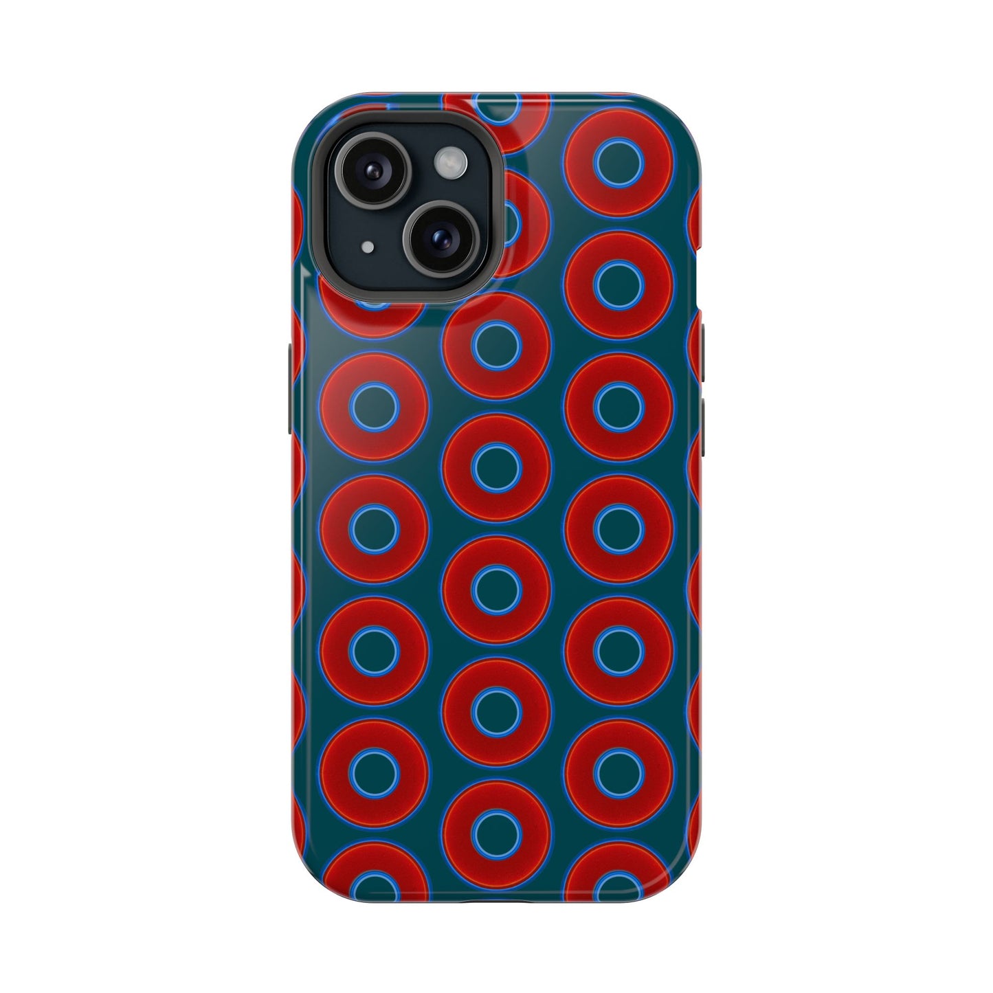 Magnetic Tough Donut Case - red vivid donut print w/midnight green background