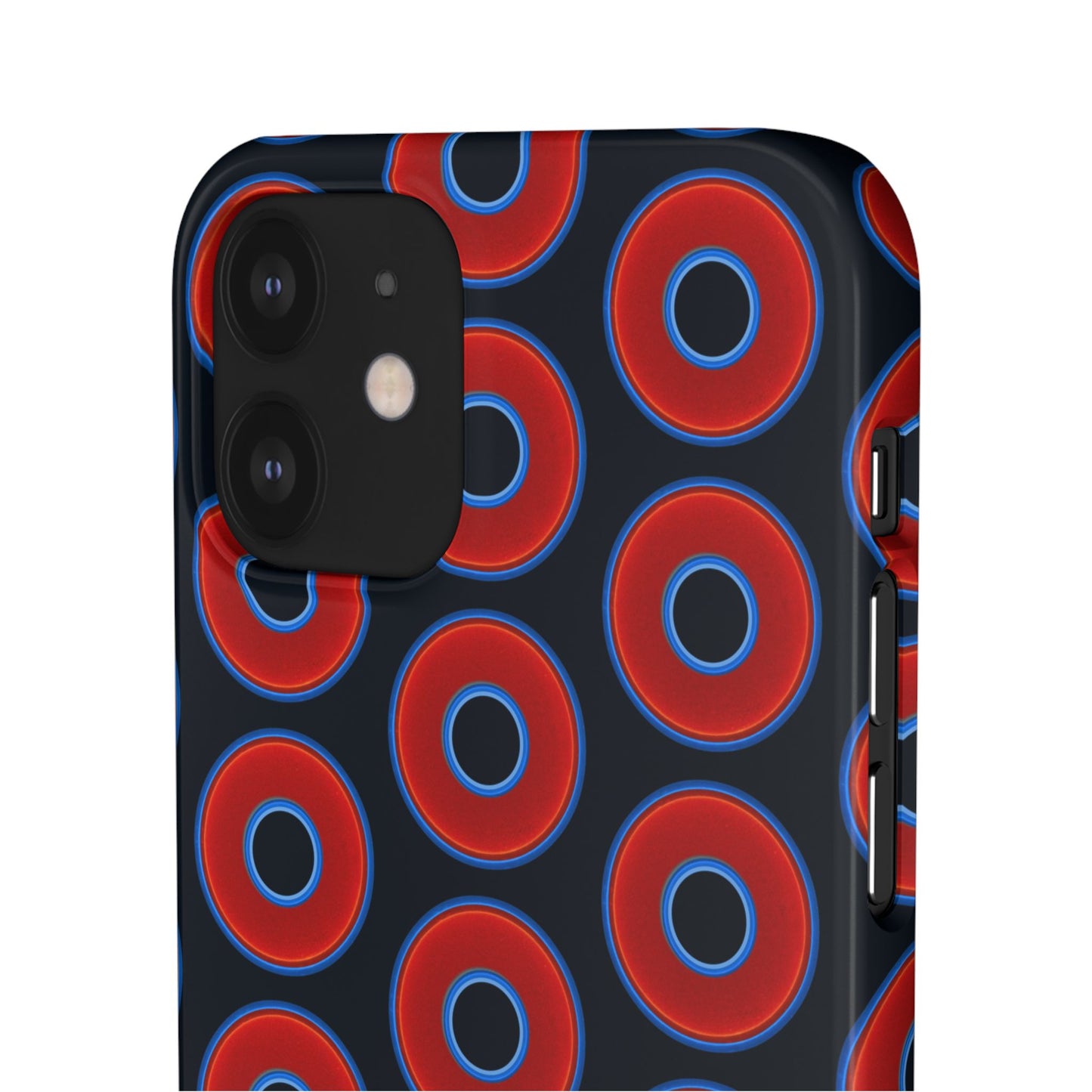 Lumpy Donut Snap Case - red vivid donut print w/blue charcoal background