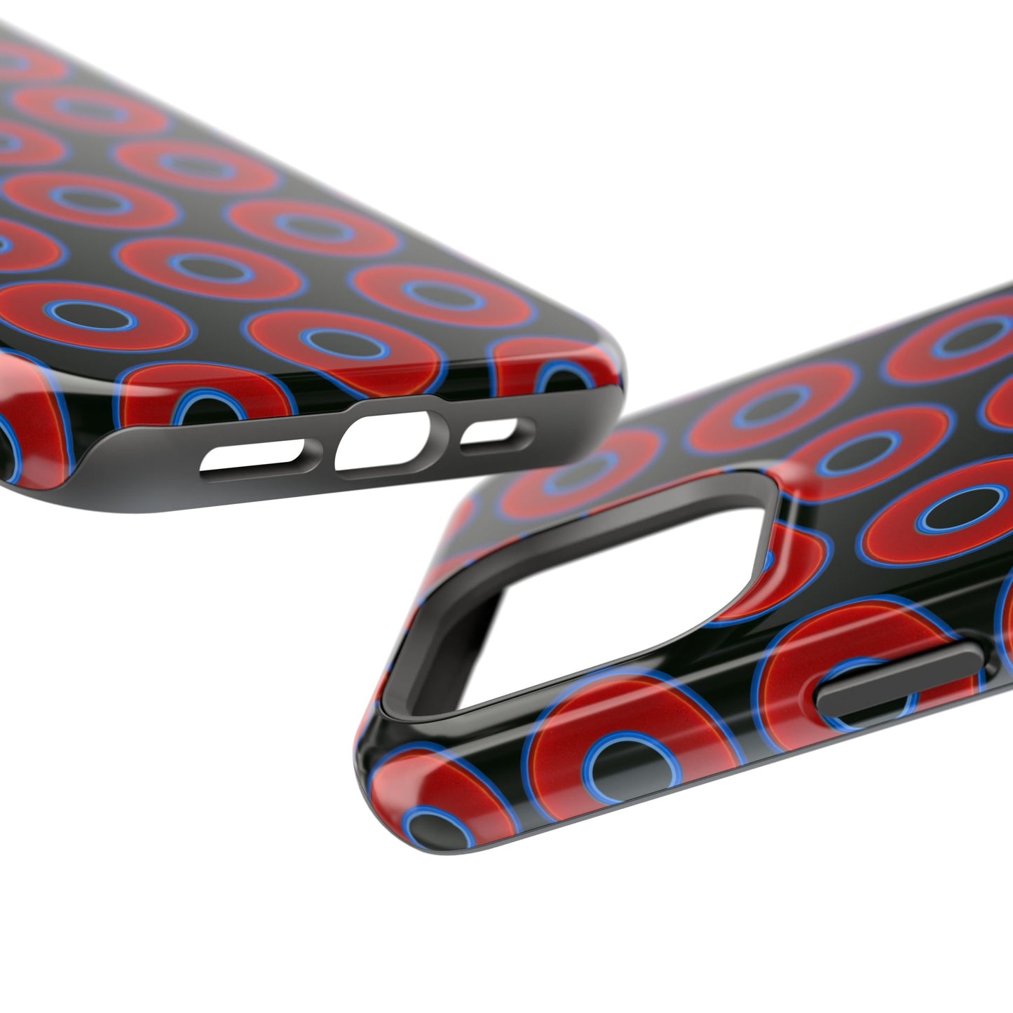 Impact-Resistant Lumpy Donut Case - red vivid donut print w/midnight moss background
