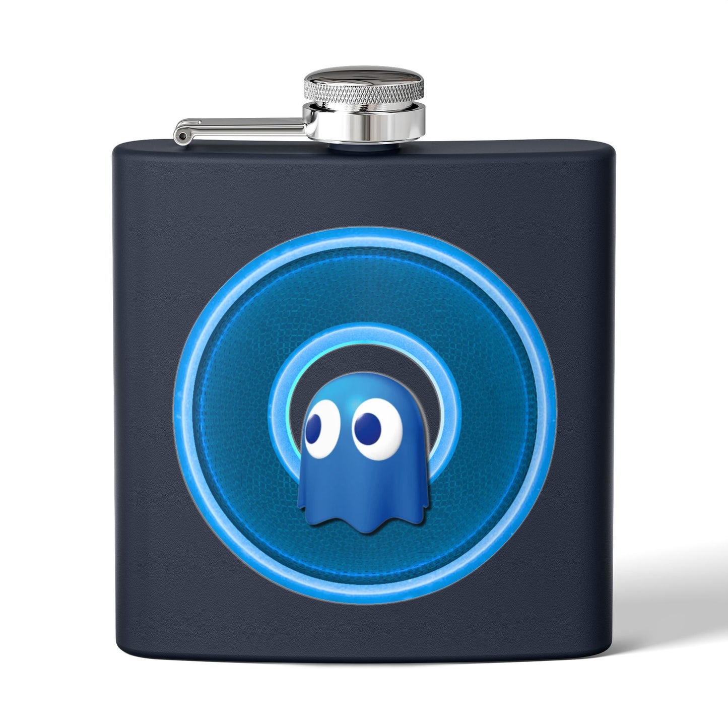 Lump's Donut Flask 6 oz -  "The Storied Donut Flask" - variant 2 - blue/light blue rustic donut - [*w/your choice of 6 backgrounds]