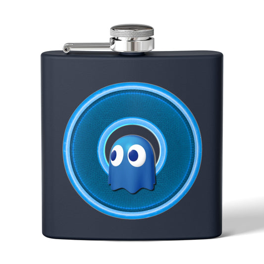 Lump's Donut Flask 6 oz -  "The Storied Donut Flask" - variant 2 - blue/light blue rustic donut - [*w/your choice of 6 backgrounds]