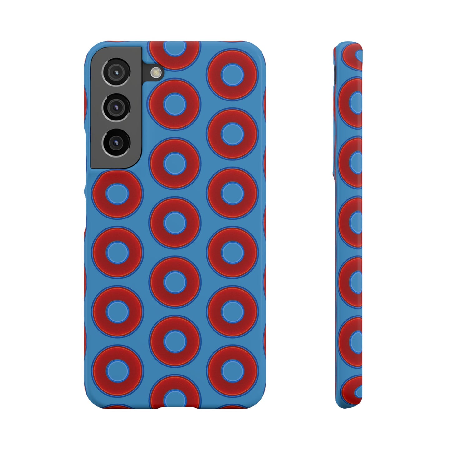 Lumpy Donut Snap Case - red vivid donut print w/light steel blue background