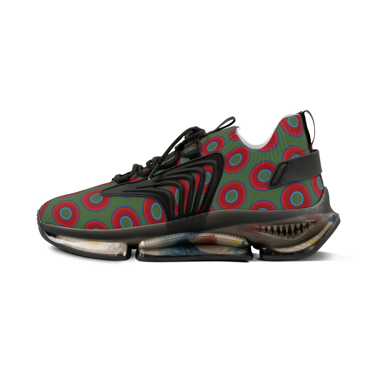 Donut Kicks - red vivid donut print w/dark green background