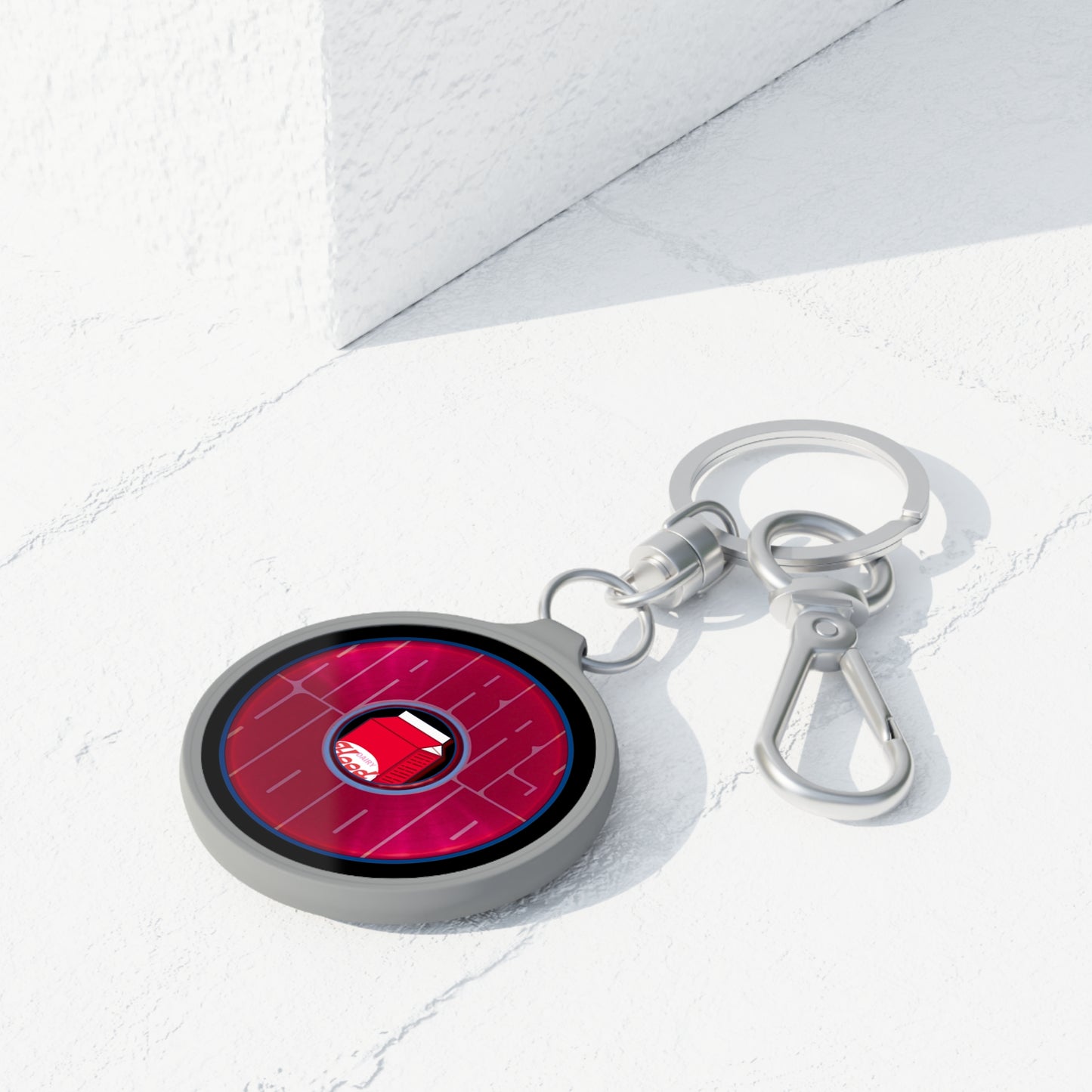 Lumpy Donut Keychain - "Harry's Unofficial Donut Keychain" - series 1.0 - variant 3 -  red/magenta donut - w/hole, milk