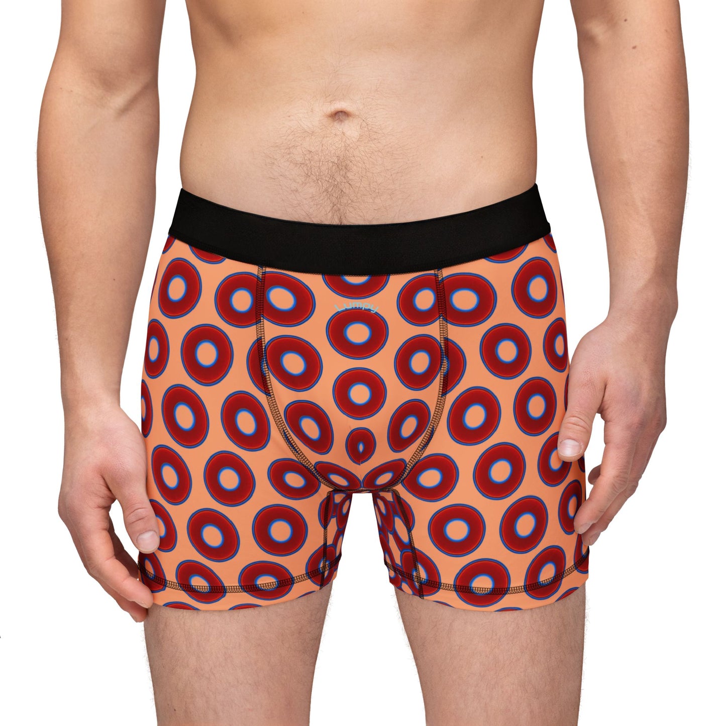 Men's Donut Boxers - red vivid donuts w/peach background
