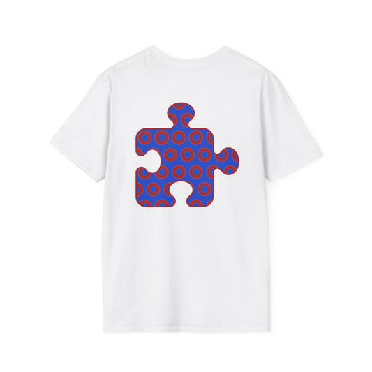 Classic Donut Tee - Unisex Soft-Style - "Trey's Completed Donut Pattern" - vivid red/blue puzzle pattern - variant 2