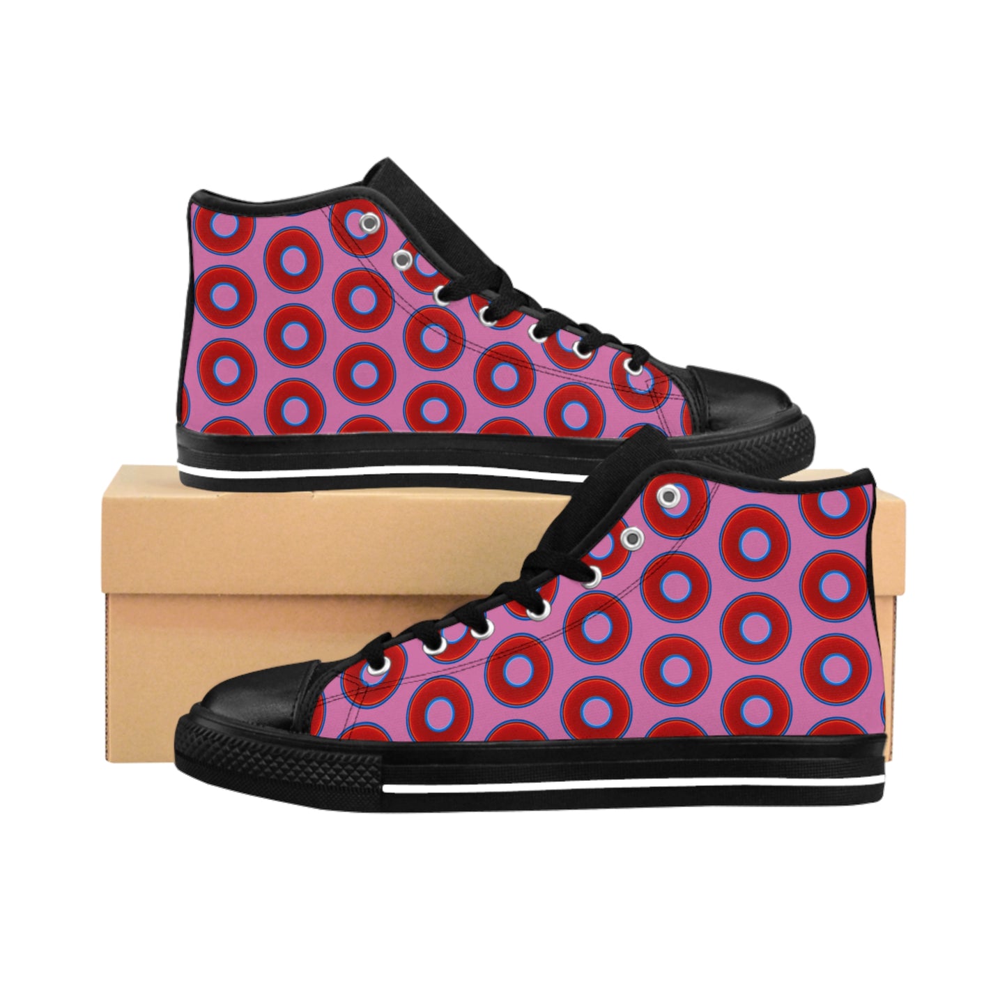 Men's Cushiony Convectors - High Tops - red vivid donuts w/pink background