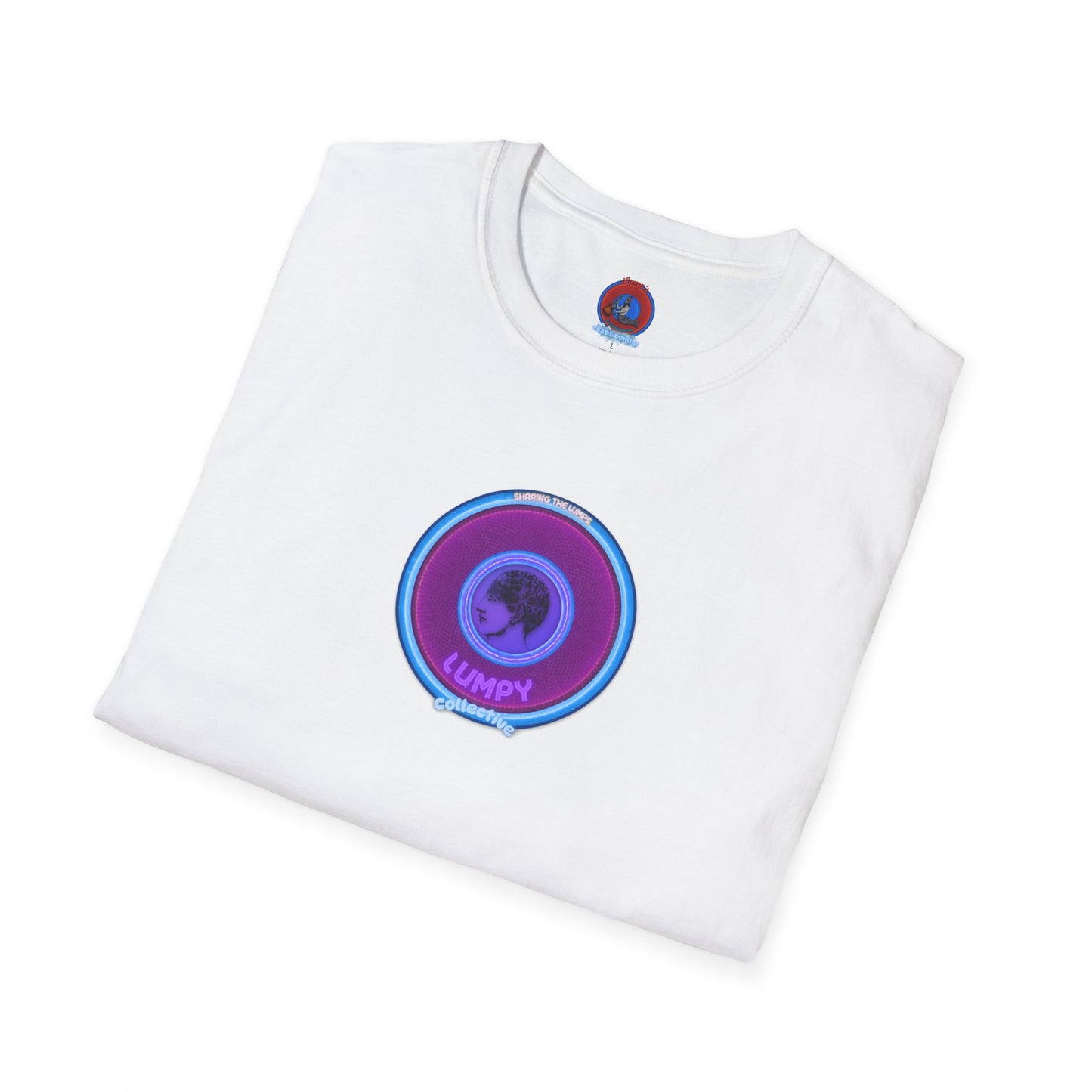 Classic Donut Tee - Unisex Soft-Style - "Lumpy Collective Donut" - rustic purple/light blue lumpy donut - variant 2