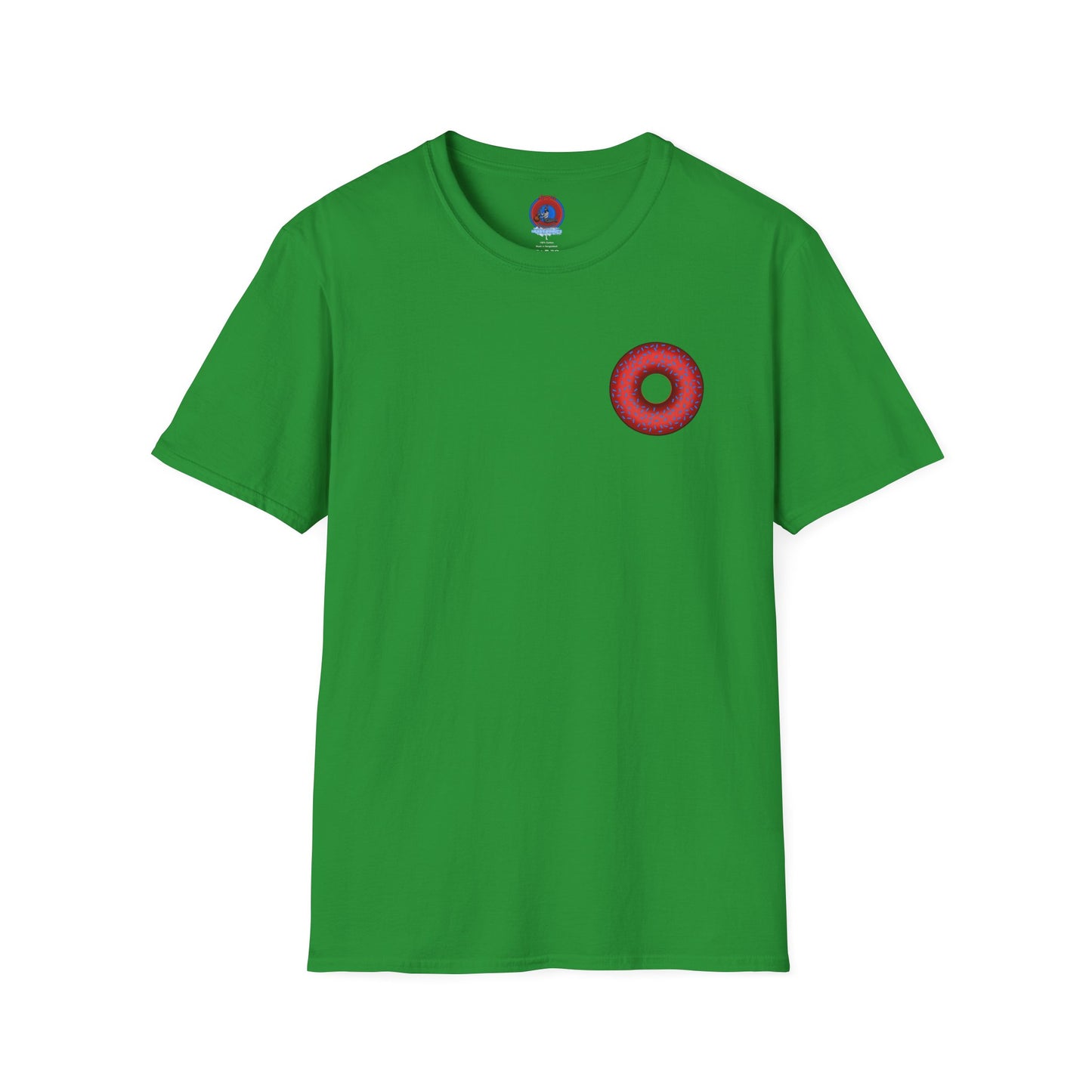 Classic Donut Tee - Unisex Soft-Style - "Plain Plump Donut w/" - plump red donut w/blue sprinkles