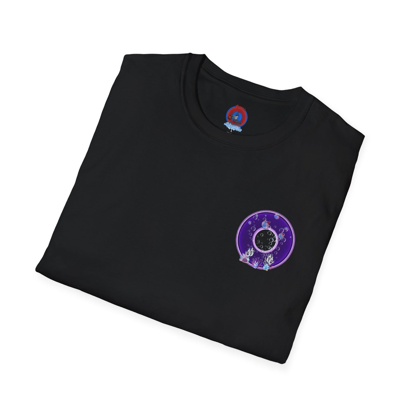 Classic Donut Tee - Unisex Soft-Style - "Sure That Sirens Made This Donut For Me" - vivid dark purple/light purple donut