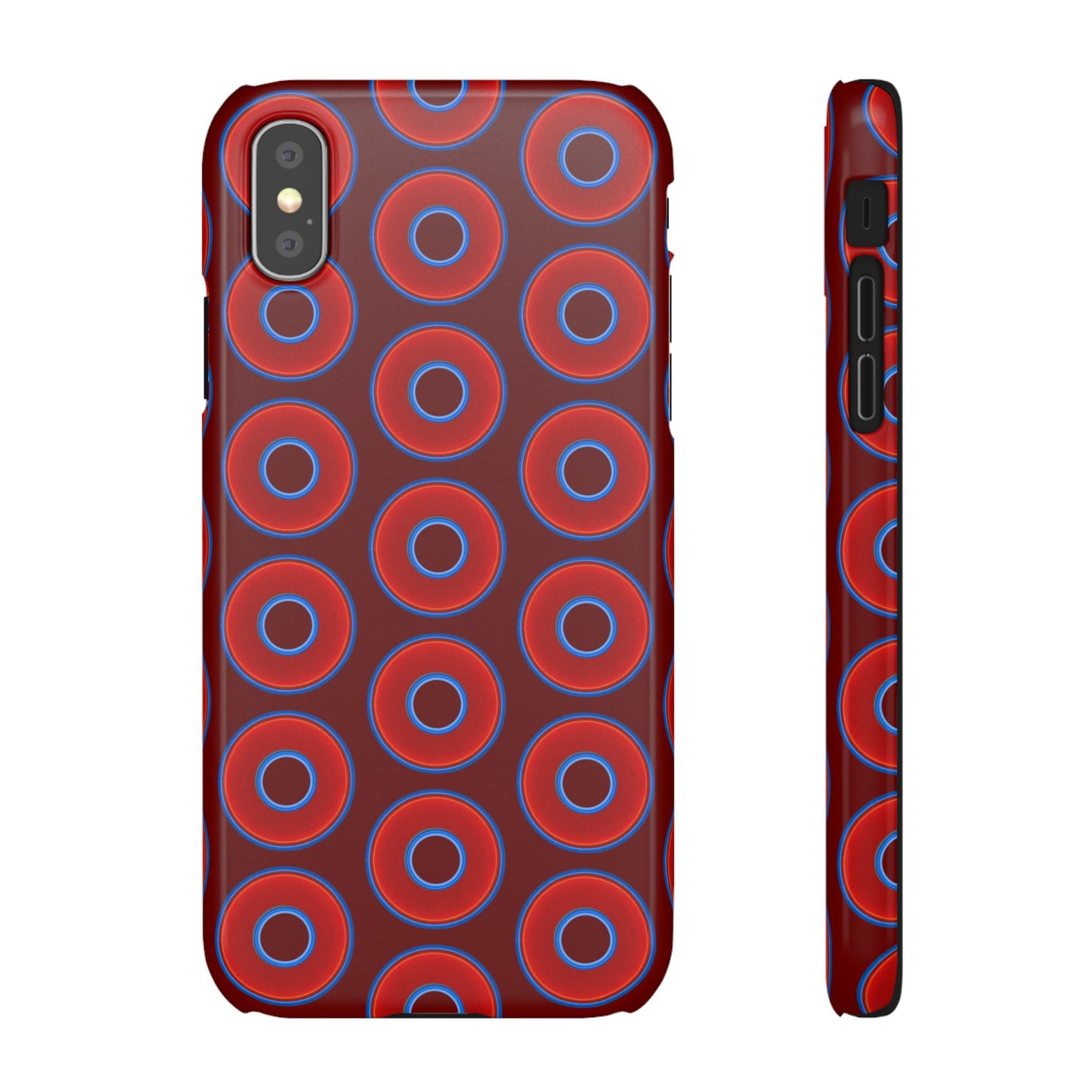 Lumpy Donut Snap Case - red vivid donut print w/dark red background