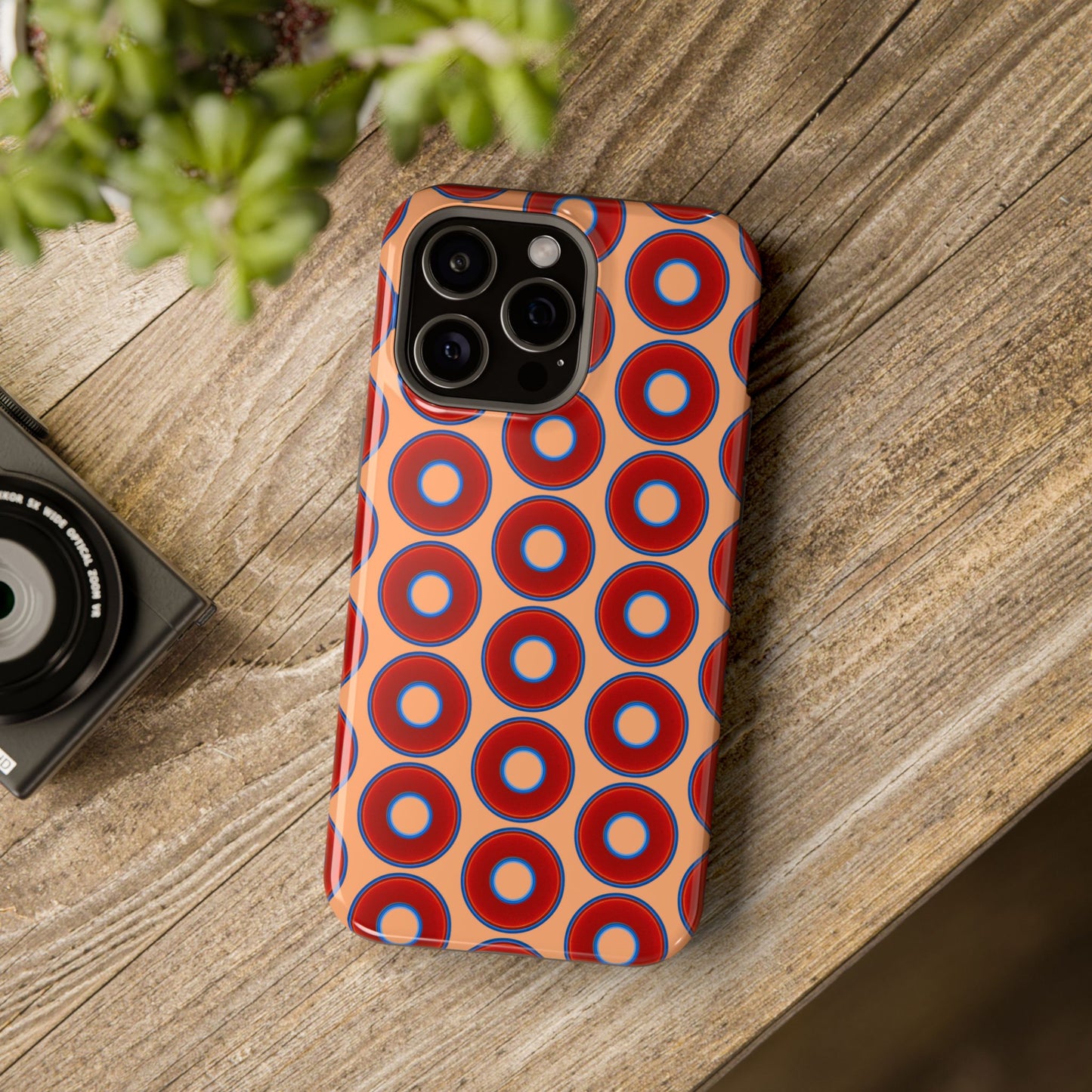 Magnetic Tough Donut Case - red vivid donut print w/peach background