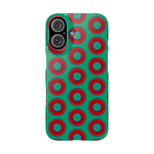 Lumpy Donut Snap Case - red vivid donut print w/jade green background