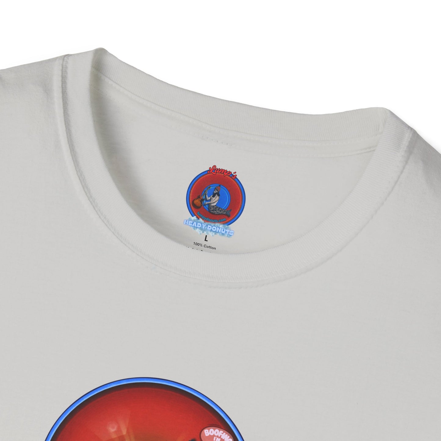 Classic Donut Tee - Unisex Soft-Style - "Indiana is for Boofers" - vivid red/blue plumpy donut - variant 1 - w/toppings