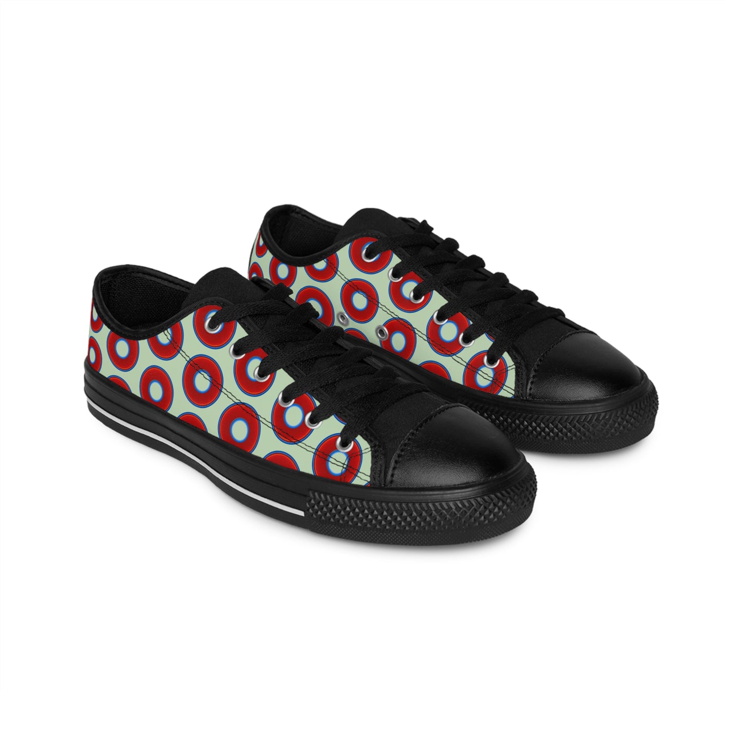 Men's Cushiony Convectors - Low Top - large red vivid donut print w/seafoam green background