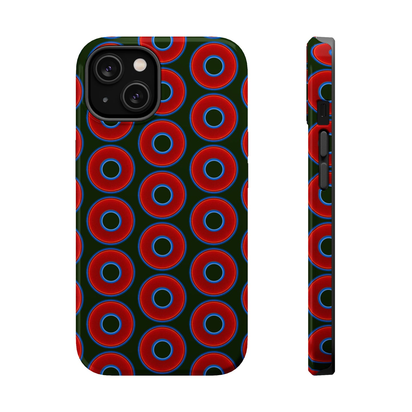 Magnetic Tough Donut Case - red vivid donut print w/deep forest green background