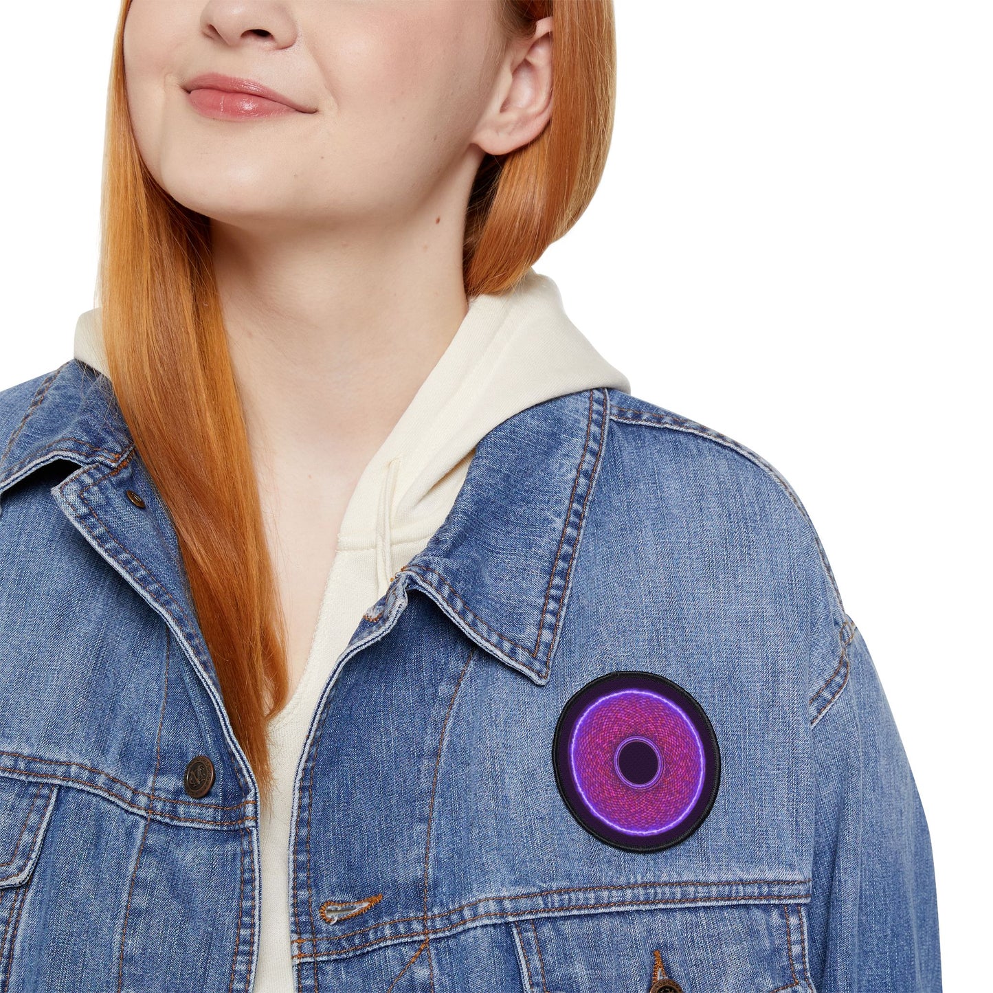 Iron-On Donut Patch - "The Frankenstein Donut Patch... It's Alive!" - purple pixilated donut