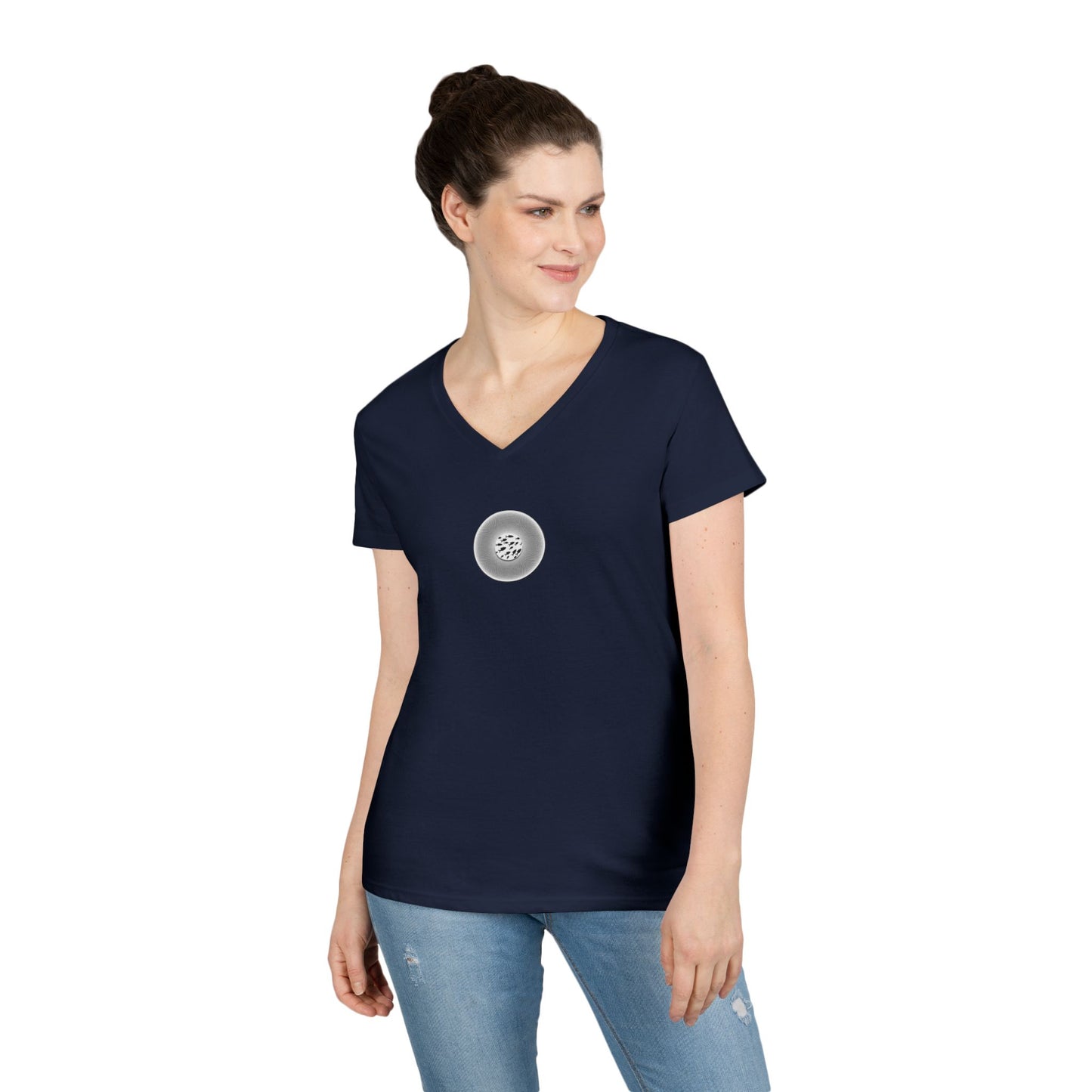 Women's Donut V-Neck Tee - "If I'm Swimming By" - variant 1 - white/black phatty donut w/