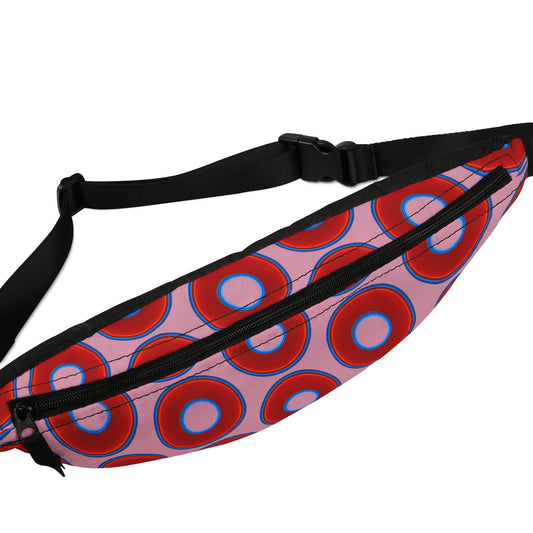 Lumpy Phanny Pack - vivid red donuts w/pale magenta background