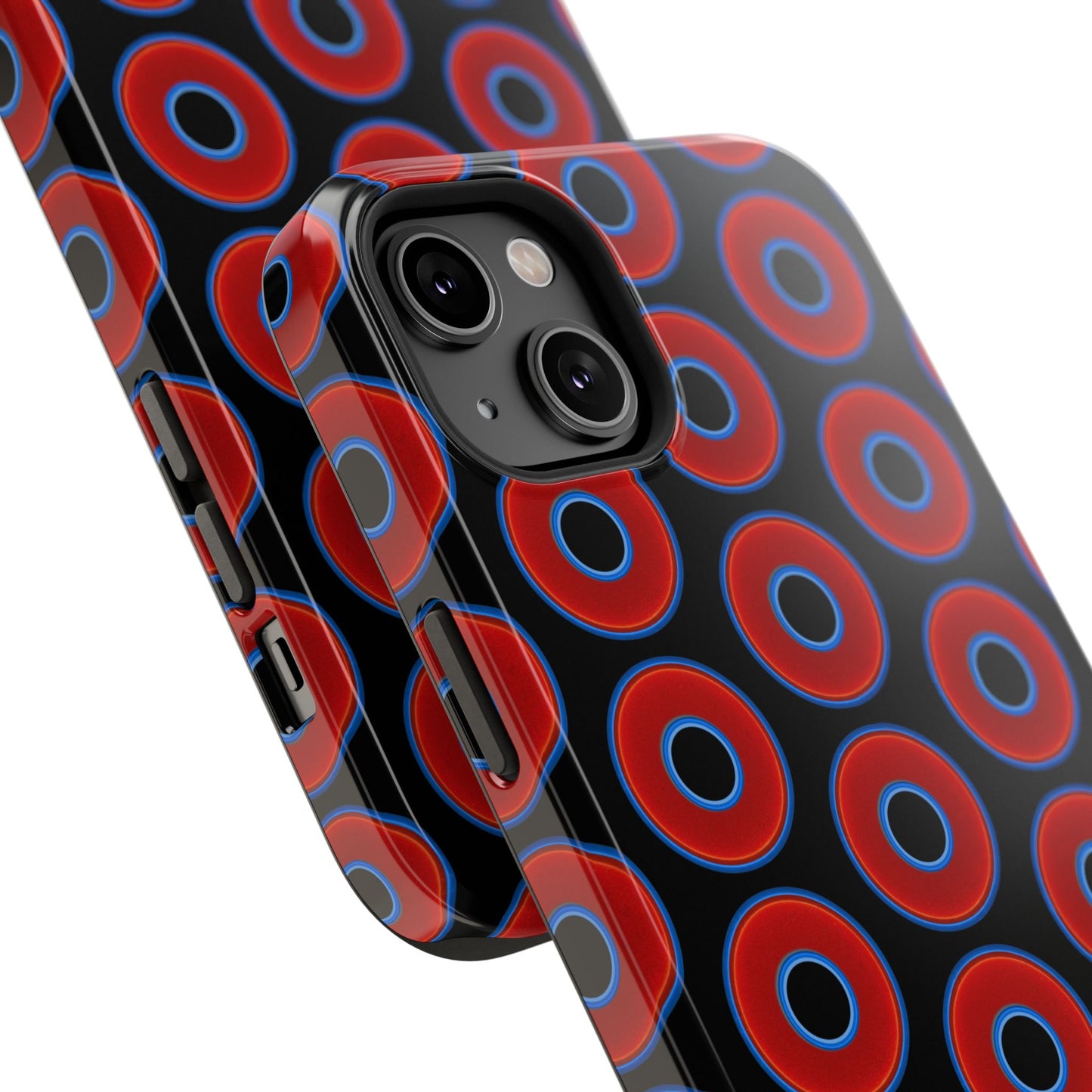Impact-Resistant Lumpy Donut Case - red vivid donut print w/black background
