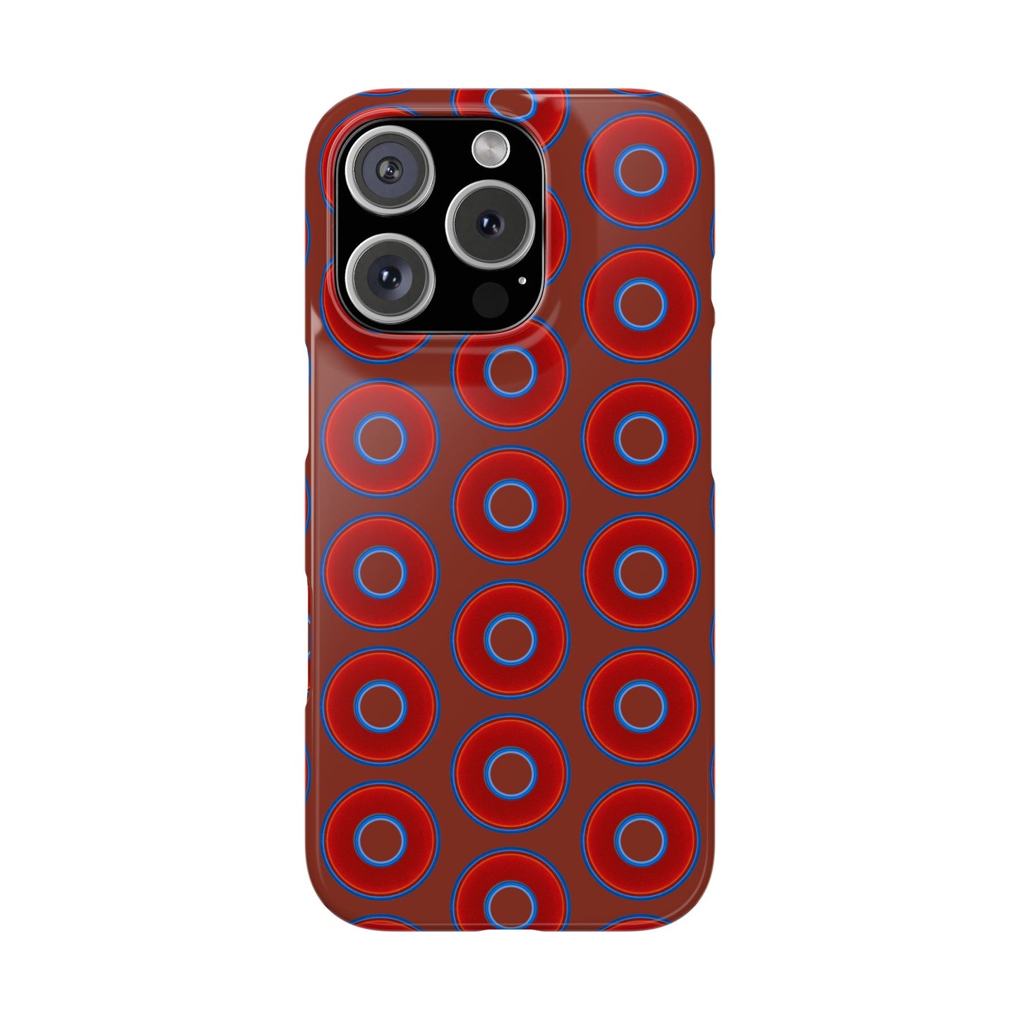 Lumpy Donut Snap Case - red vivid donut print w/burnt umber background