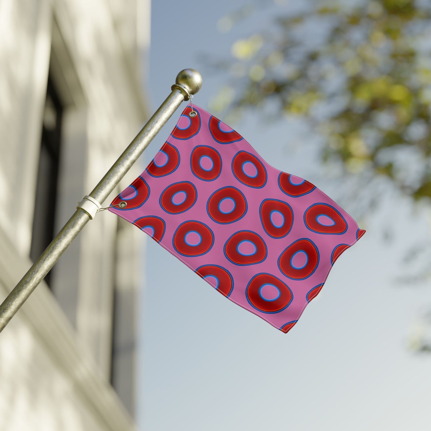 Lumpy Flagpole Sitters - Donut Flags [12" x 18"] - red vivid donut print w/pink background