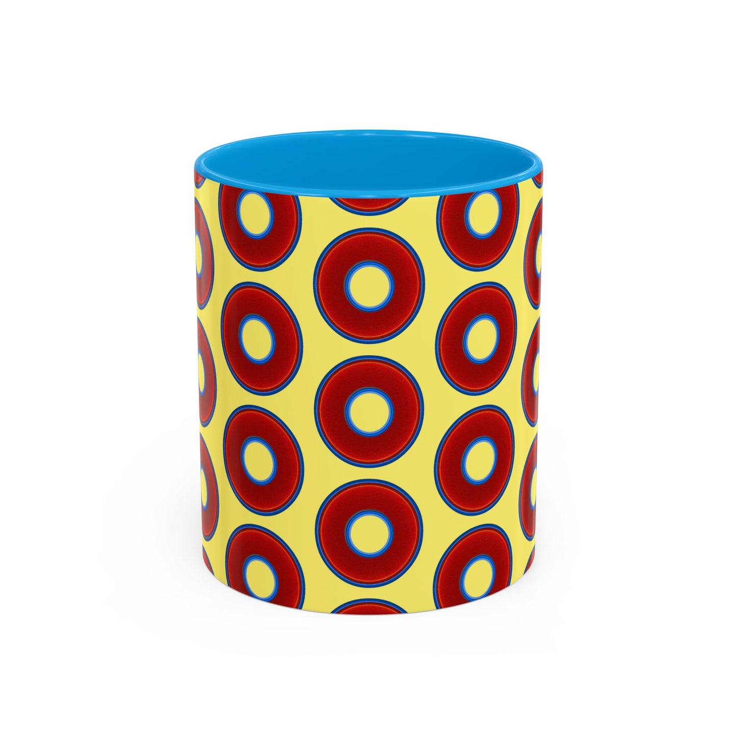 Lump's Grumpy Coffee Mug - vivid red donuts w/yellow background