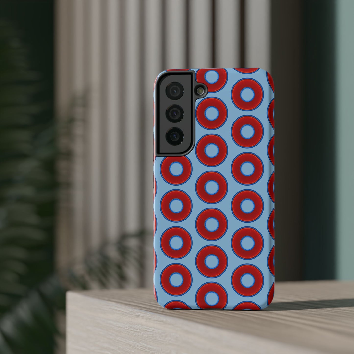 Impact-Resistant Lumpy Donut Case - red vivid donut print w/sky blue background