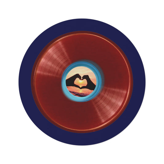 Round Room - 5 ft x 5 ft Lumpy Donut Rug - "Waste of a Perfectly Good Rug" - vivid red record donut w/navy background - variant 1