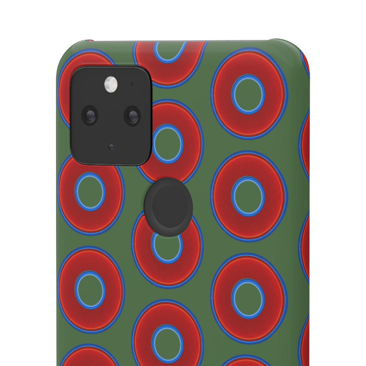 Lumpy Donut Snap Case - red vivid donut print w/dark green background