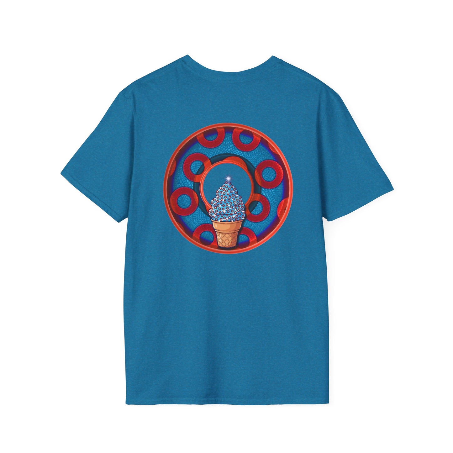 Classic Donut Tee - Unisex Soft-Style - "We All Scream It's ICE Cream" - blue/red rustic paradox donut