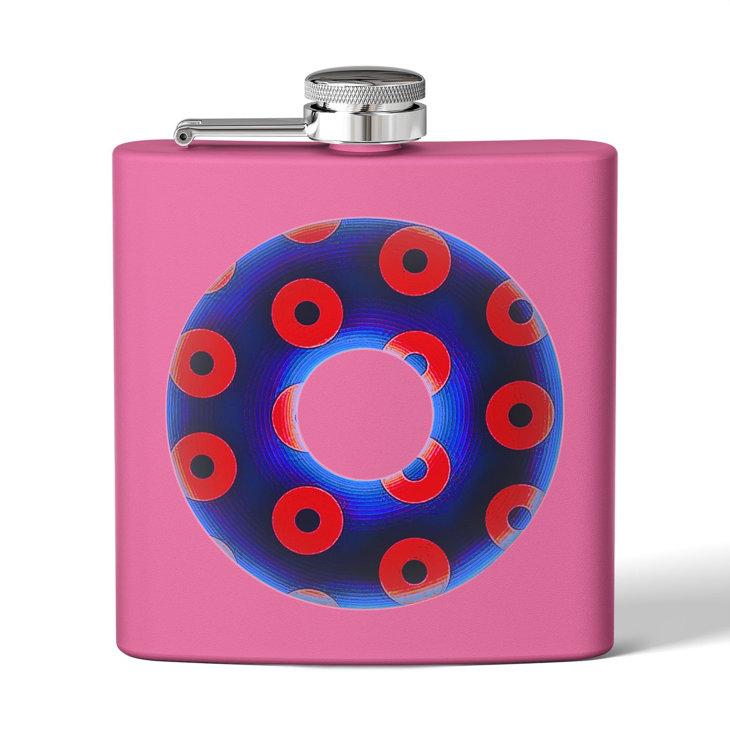 Lump's Donut Flask 6 oz -  Blue/Red Blimpy Paradox Donut - [*w/your choice of 5 backgrounds]