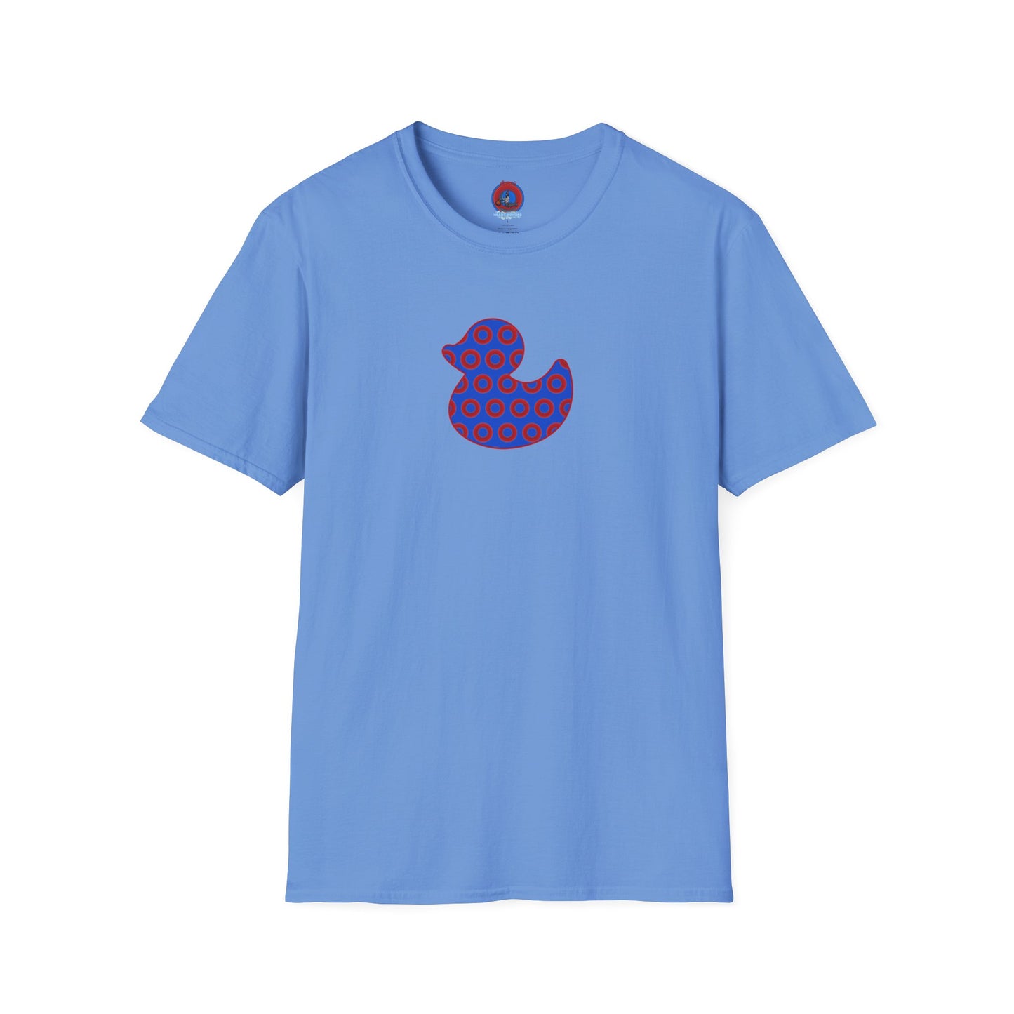 Classic Donut Tee - Unisex Soft-Style - "Rubber Ducky Bath Time Donut" - vivid red/blue donut pattern - variant 3