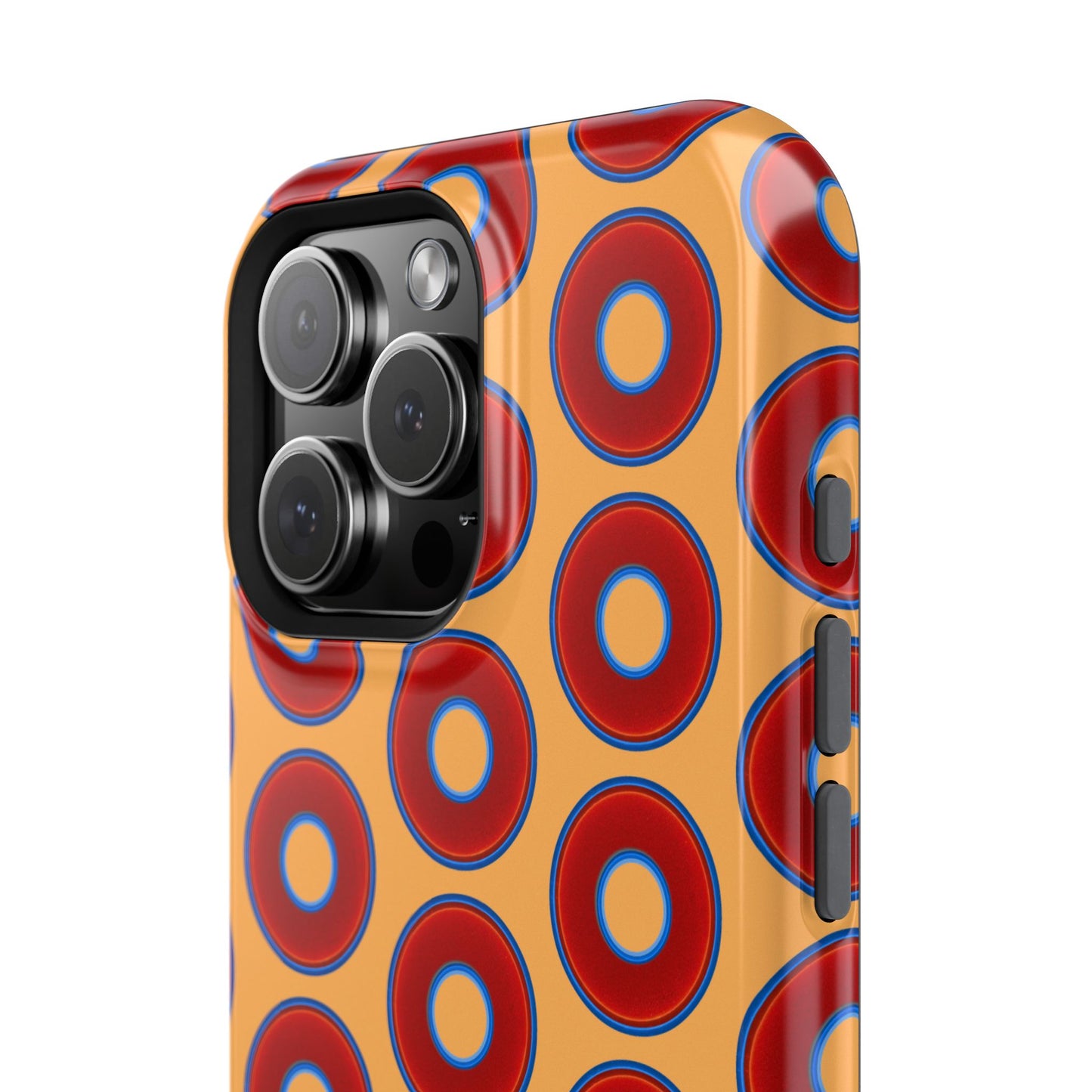 Impact-Resistant Lumpy Donut Case - red vivid donut print w/creamsicle orange background