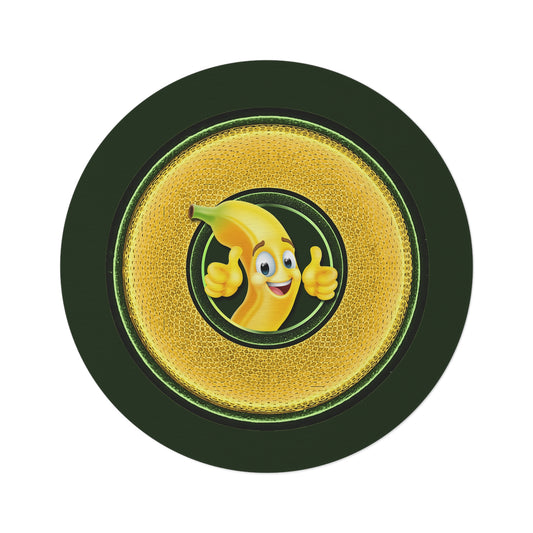Round Room - 5 ft x 5 ft Lumpy Donut Rug - "Banana Bread Donut " - rustic golden donut w/deep forest green background - variant 2