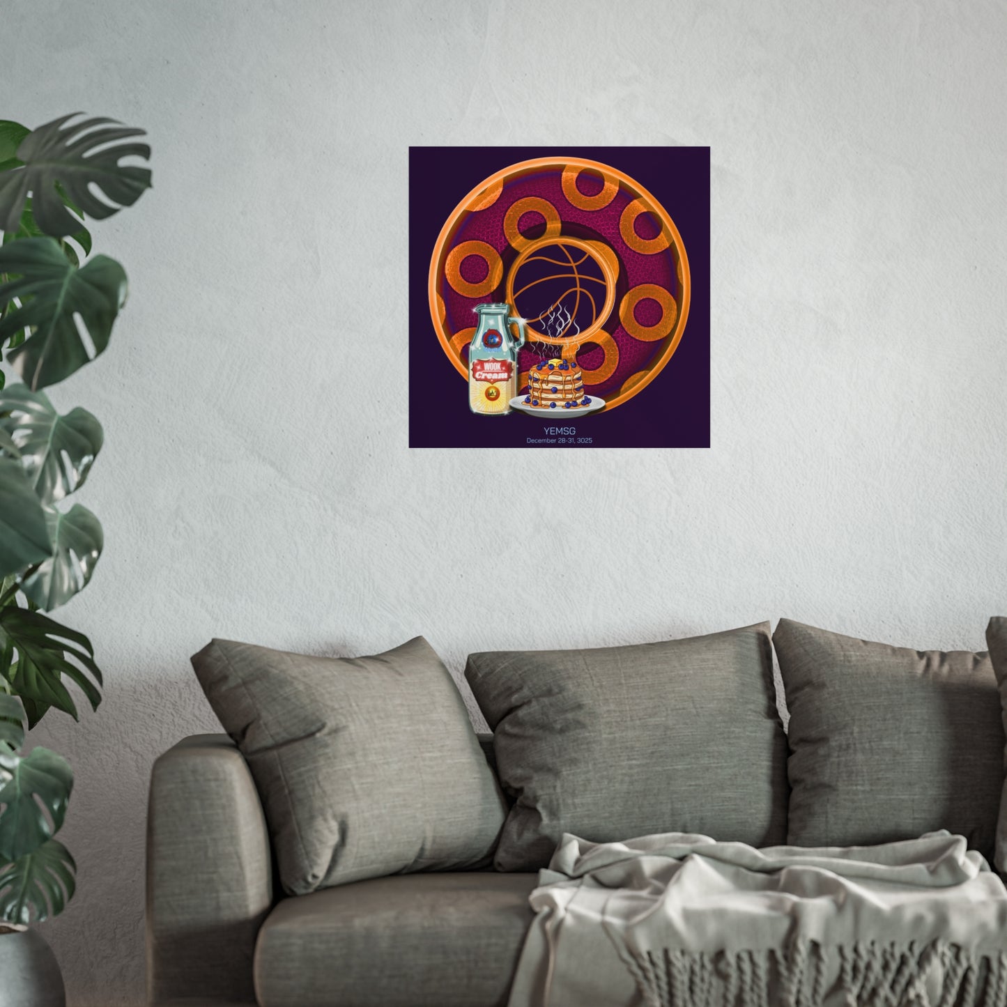 Lumpy Poster Nuts - "It's Ice Cream - YEMSG Soft Serve" - 24" x 24" 220gsm Giclée/matte  - rustic purple/orange donut w/midnight purple background