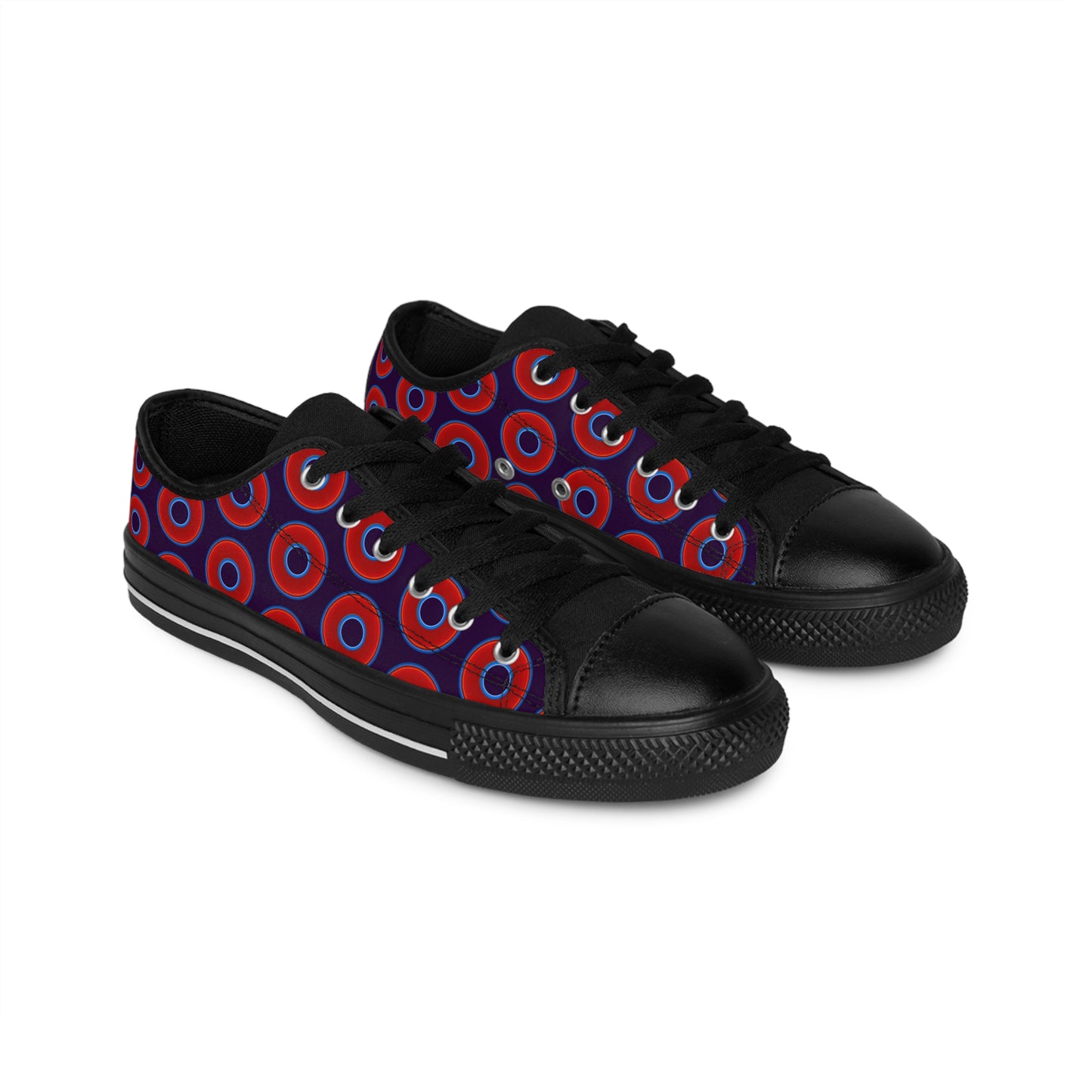 Men's Cushiony Convectors - Low Top - large red vivid donut print w/midnight purple background