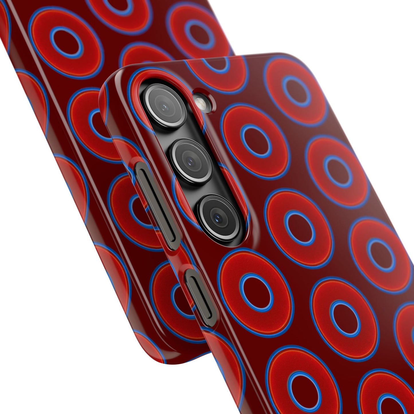 Lumpy Donut Snap Case - red vivid donut print w/dark red background