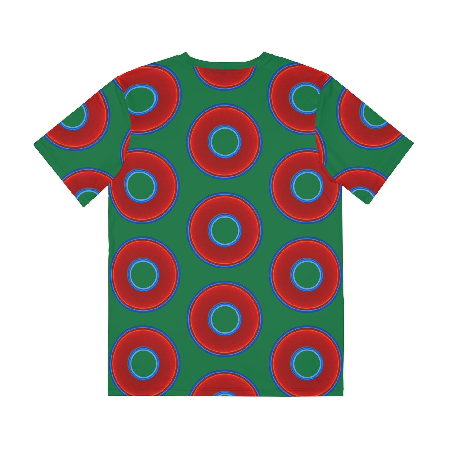 Multi-Beastie Giant Donut AOP Polyester Tee - red vivid donut print w/green background